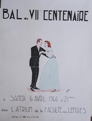 "BAL du VIIème CENTENAIRE 1946" Maquette aquarelle sur papier originale par R. MARTY pour L'ATRIU...
