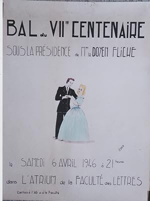 "BAL du VIIème CENTENAIRE 1946" Maquette aquarelle sur papier originale par R. MARTY pour L'ATRIU...