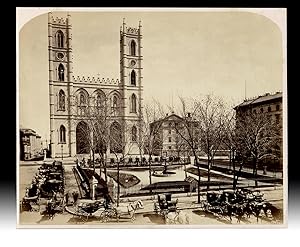 19th Century Photograph of Notre Dame Church on Place d'Armes, Montreal, Quebec