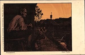 Künstler Ansichtskarte / Postkarte Thoma, Hans, Feierabend, Mann schaut dem Sonnenuntergang zu, K...
