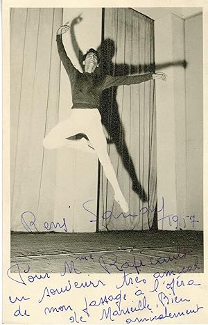 "René SANDY" Carte postale-photo originale dédicacée à Mme RAPICAULT (1957)