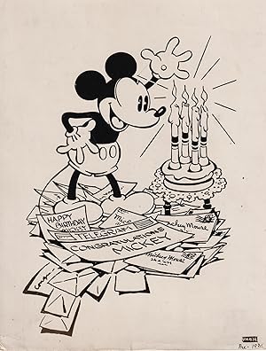 Original photograph of an illustration of Mickey Mouse on his 4th birthday, 1932