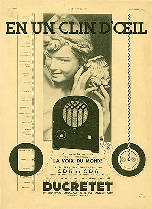 "DUCRETET "Annonce originale entoilée L'ILLUSTRATION 30/01/1932 / Annonce par René RAVO d'après C...