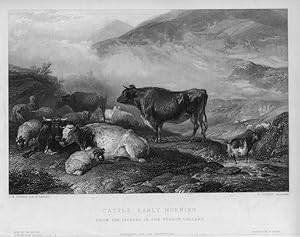 CATTLE IN THE EARLY MORNING After COOPER Engraved by COUSEN,1849 Steel Engraving