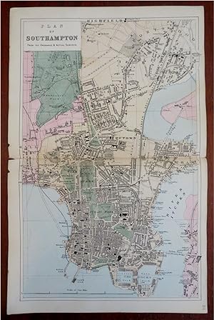 Southampton England Detailed City Plan Ship Building 1881 Bacon & Weller map