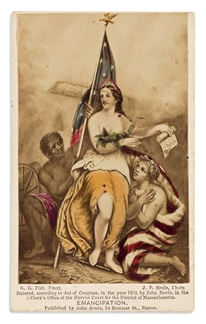 Emancipation CDV - Hand-Colored Carte-de-Visite Allegorical Illustration of Lady Liberty Freeing ...