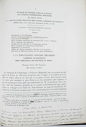 Introduction à l'art analytique par François Viète. [relié avec :] Première série de notes sur la...