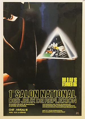 "1er SALON DES JEUX DE REFLEXION / PARIS 1986" Affiche originale entoilée / Offset par Christophe...