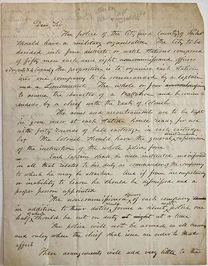 MANUSCRIPT LETTER, UNSIGNED, TO "HON. FINLETTER" AT HARRISBURG, EXPLAINING THAT THE POLICE OF THE...