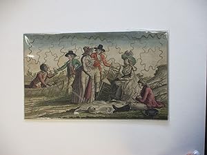 57 PIECE JIGSAW PUZZLE, LATE 18TH CENTURY, DEPICTING A PICNIC SCENE OF FIVE ARISTOCRATIC CHARACTE...