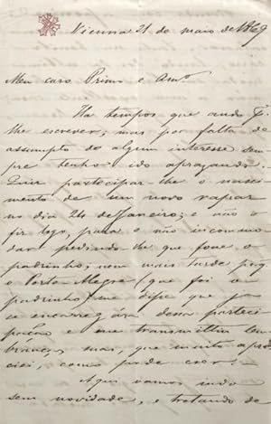 MANUSCRITO - CARTA, VIENA, 21 DE MAIO DE 1869.