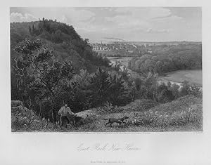 VIEW OF EAST ROCK NEW HAVEN After GRISWOLD Engraved by HUNT,1874 Historical Americana steel engra...
