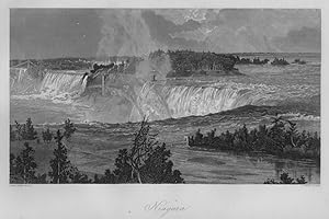 VIEW OF NIAGARA FALLS After HENRY FENN Engraved by HUNT,1872 Historical Americana steel engraving...