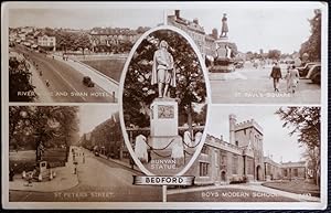 Bedford Real Photographic Postcard Publisher Valentines Multiview River Ouse Swan Hotel Boys Mode...