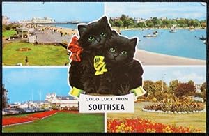 Southsea Multiview Black Cat Series Vintage Postcard