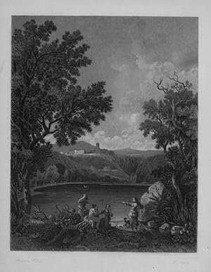 PAINTING BY RICHARD WILSON Engraved by LOUIS MARVY OF 'Lake Nemi, or Speculum Dianæ', landscape w...