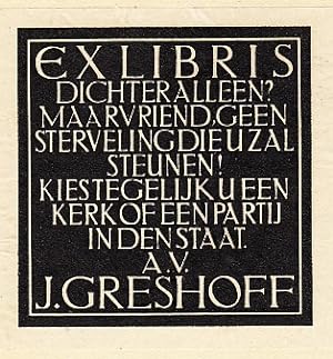 Exlibris van J. Greshoff door Jan van Krimpen in de dichtbundel Elfenbeinturm.