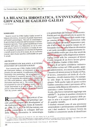La bilancia idrostatica, un'invenzione giovanile di Galileo Galilei.