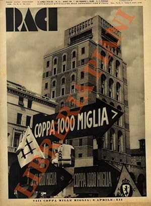 Partenza della "Mille Miglia" da Brescia, davanti al primo grattacielo italiano, (il Torrione INA...