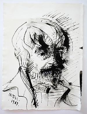 Self-portrait drawn ink and pencil with white highlights Original Drawing