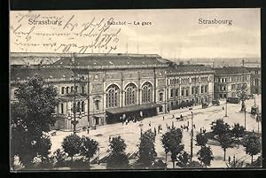 Ansichtskarte Strassburg, Bahnhof aus der Vogelschau