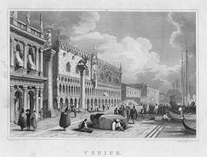 VIEW OF VENICE After PROUT,Engraved by CARTER ANDREWS,Historical 1834 Landscape Engraving