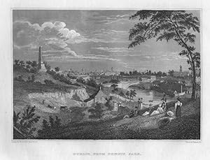 DUBLIN FROM PHOENIX PARK After GEORGE PETRIE ,Engraved by ILMAN and PILBROW,Historical 1834 Lands...