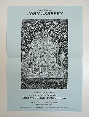 A poster for a reading by John Ashbery in Cambridge on 12 July 1998