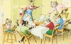 Cat Postcard Tea Party