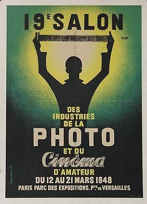 "19e SALON DES INDUSTRIES DE LA PHOTO ET DU CINÉMA D'AMATEUR 1948" Affiche originale entoilée / L...