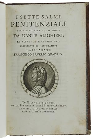 I SETTE SALMI PENITENZIALI trasportati alla volgar poesia da Dante Alighieri; ed altre sue rime s...