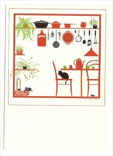 Cat Postcard In The Kitchen