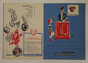"LA VACHE QUI RIT" Protège-cahier original entoilé illustrée par Hervé BAILLE (1955)