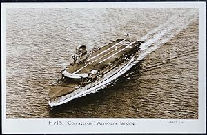 Ship Postcard H.M.S. Courageous With Aeroplane Landing Real Photo