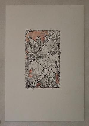 "AU BOIS ROSSIGNOLET (Chanson Franc-Comtoise)" Gravure originale entoilée illustrée par Lucien MÉ...