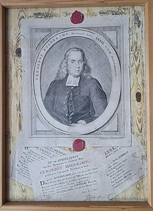 [Antique drawing] Trompe l'oeil with print portrait of Gerardus Kulenkamp (1700-1789) and paper o...