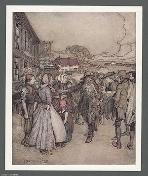 Arthur Rackham: They crowded round him. An original colour print, c.1905 from the work Rip Van Wi...