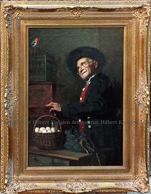 "Portrait eines Zimmermanns". Signiertes Ölbild auf Leinwand mit prachtvollem Rahmen.