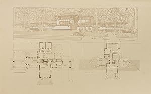 A selection of eight plates from 'Ausgeführte Bauten und Entwürfe von Frank Lloyd Wright'