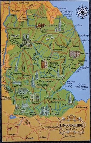 Map Of Lincs Postcard Skegness Mablethorpe Lincoln Grantham Saltfleet Sleaford
