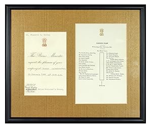 Original invitation and seating plan for a dinner held by Jawaharlal Nehru, Prime Minister of the...