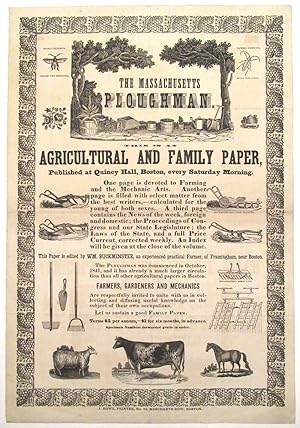 c. 1842 Massachusetts Ploughman Agricultural and Family Newspaper Broadside