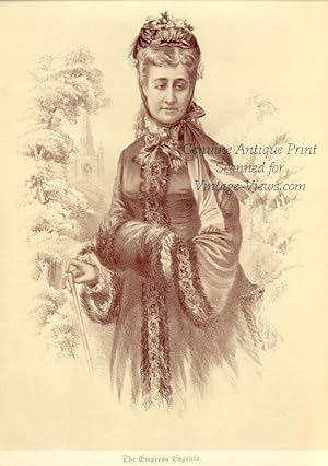 THE EMPRESS EUGENIE,Eugénie de Montijo,Rare 1878 Lithographed Historical Tinted Portrait Print
