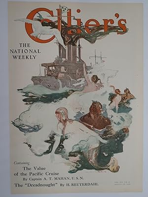 COLLIER'S MAGAZINE COVER, AUGUST 29 1908, DREADNAUGHT MERMAID HENRY REUTERDAHL COVER
