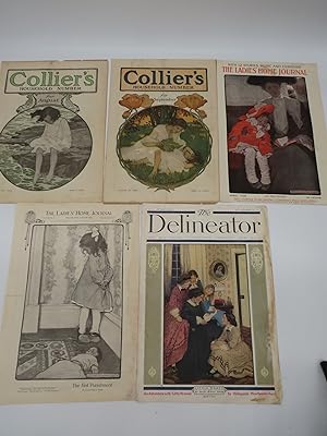 5 JESSIE WILLCOX SMITH COLLIER'S, DELINEATOR & LADIES HOME JOURNAL MAGAZINE COVERS FROM 1904, 190...