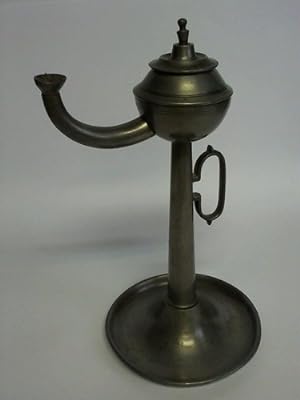 Antike Öllampe aus Zinn mit Deckel