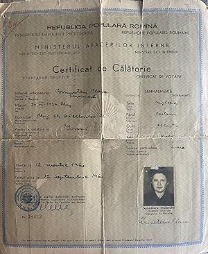 Certificat de Calatorie. / Certificat de CÄlÄtorie. 1964. [Romanian Travel Document to Israel.]