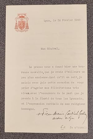 Lettre tapuscrite signée du 16 février 1940 adressée au Général Touchon