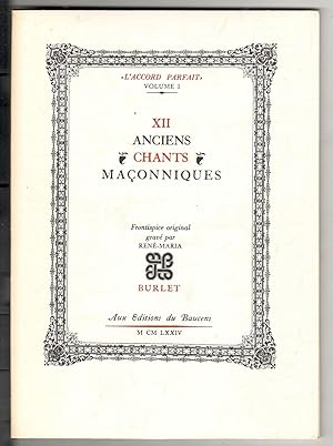 XII anciens chants maçonniques. Frontispice original gravé par René-Maria Burlet