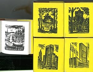 Five volume Miniature Travel Set of Woodcuts: New York, Toronto, United Nations, Canadian Lake, a...